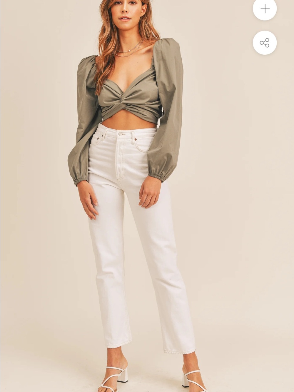 NWOT Mable Angel Moss Ribbon Tie Puff Sleeve Cropped Top Shirt Size Small S